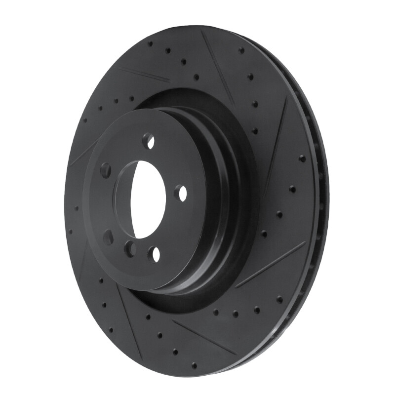 BMW ALPINA B7 Brake Rotor (1) - Rear Right - R1 Concepts - Drilled & Slotted - Black - `07-`08